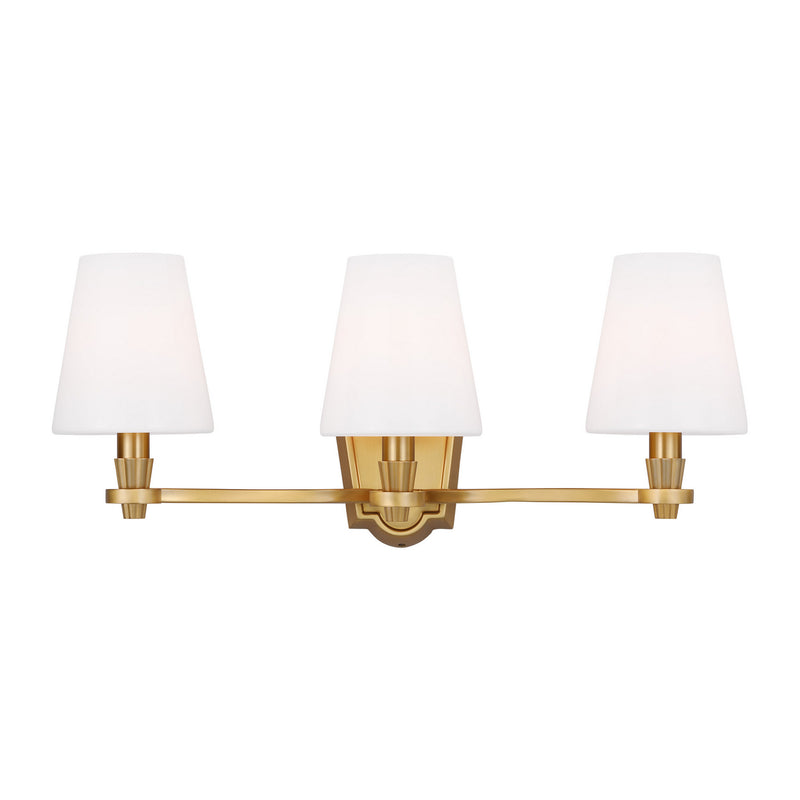Three Light Vanity<br /><span style="color:#4AB0CE;">Entrega: 4-10 dias en USA</span><br /><span style="color:#4AB0CE;font-size:60%;">PREGUNTE POR ENTREGA EN PANAMA</span><br />Collection: Paisley<br />Finish: Burnished Brass