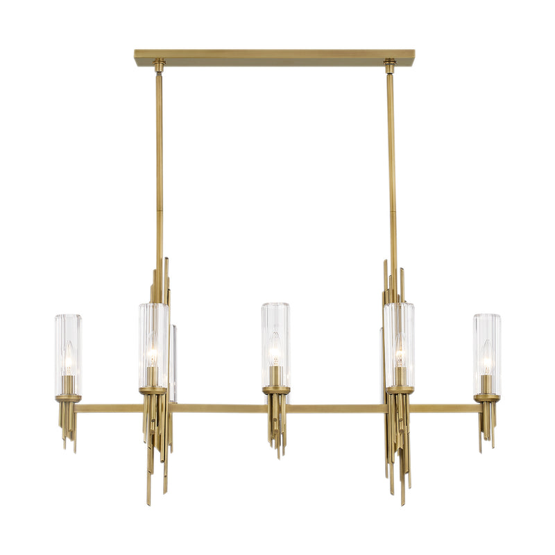 Alora - LP335838VBCR - Eight Light Pendant - Torres - Ribbed Glass/Vintage Brass