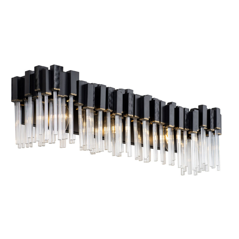 Three Light Bath<br /><span style="color:#4AB0CE;">Entrega: 4-10 dias en USA</span><br /><span style="color:#4AB0CE;font-size:60%;">PREGUNTE POR ENTREGA EN PANAMA</span><br />Collection: Matrix<br />Finish: Matte Black/French Gold