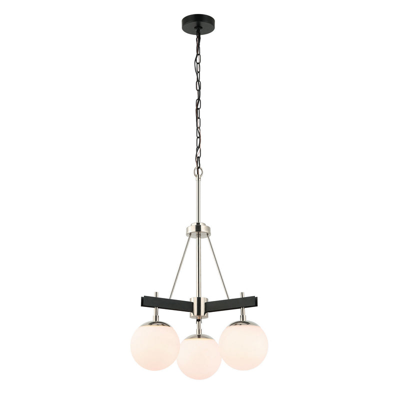 Three Light Chandelier<br /><span style="color:#4AB0CE;">Entrega: 4-10 dias en USA</span><br /><span style="color:#4AB0CE;font-size:60%;">PREGUNTE POR ENTREGA EN PANAMA</span><br />Collection: Allie<br />Finish: Black/Polished Nickel