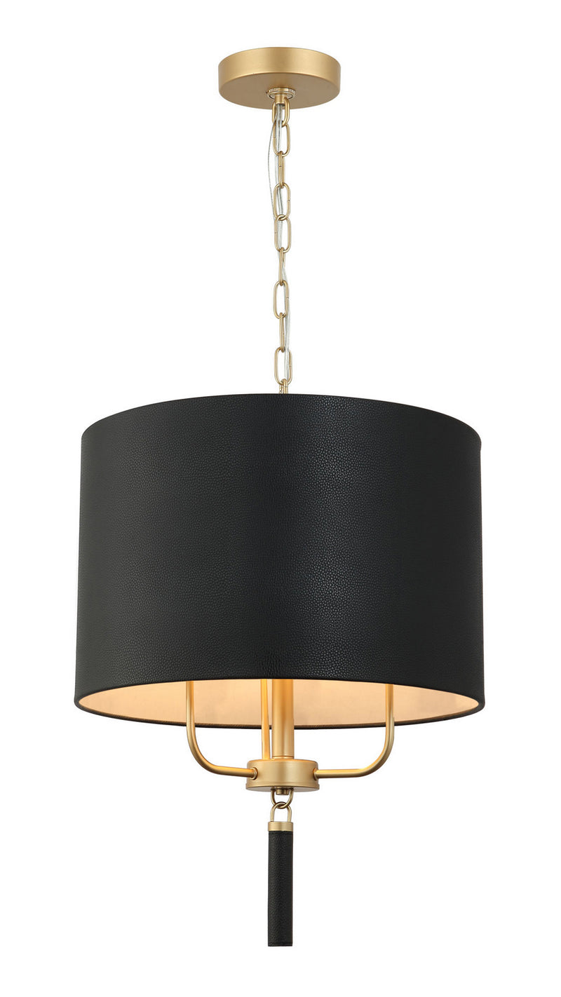 Three Light Pendant<br /><span style="color:#4AB0CE;">Entrega: 2-3 semanas en USA</span><br /><span style="color:#4AB0CE;font-size:60%;">PREGUNTE POR ENTREGA EN PANAMA</span><br />Collection: Secret Agent<br />Finish: Painted Gold/Black Leather