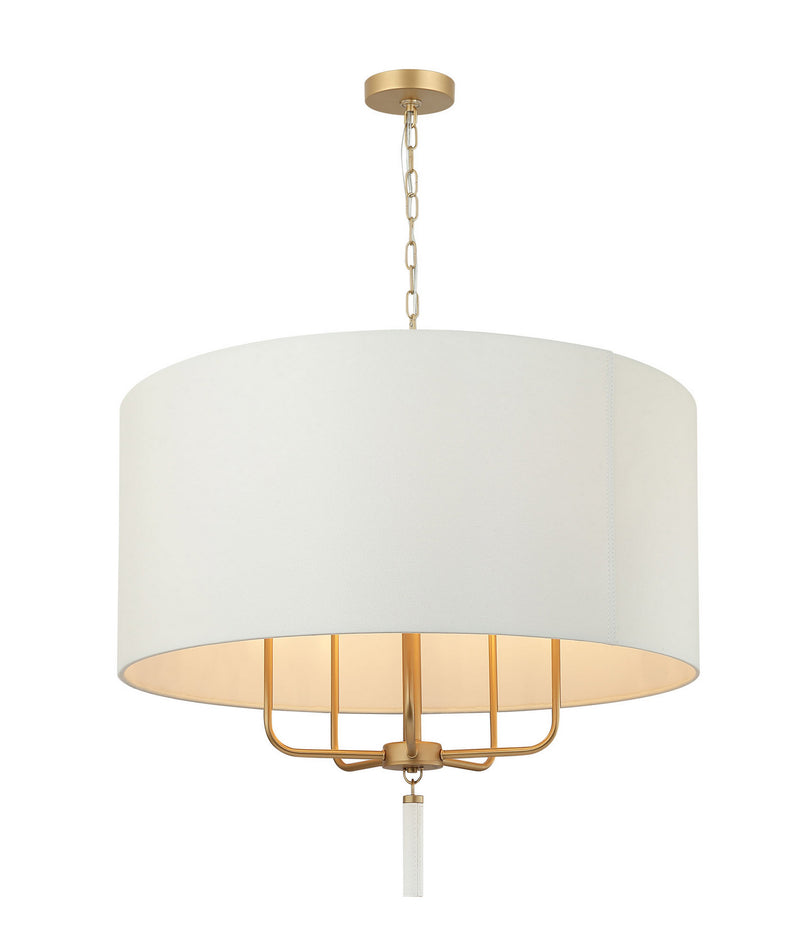 Five Light Pendant<br /><span style="color:#4AB0CE;">Entrega: 4-10 dias en USA</span><br /><span style="color:#4AB0CE;font-size:60%;">PREGUNTE POR ENTREGA EN PANAMA</span><br />Collection: Secret Agent<br />Finish: Painted Gold/White Leather