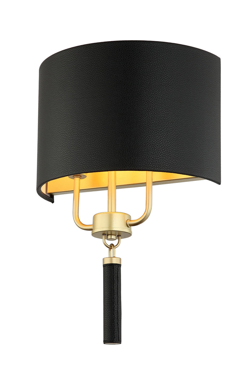 Two Light Wall Sconce<br /><span style="color:#4AB0CE;">Entrega: 4-10 dias en USA</span><br /><span style="color:#4AB0CE;font-size:60%;">PREGUNTE POR ENTREGA EN PANAMA</span><br />Collection: Secret Agent<br />Finish: Painted Gold/Black Leather
