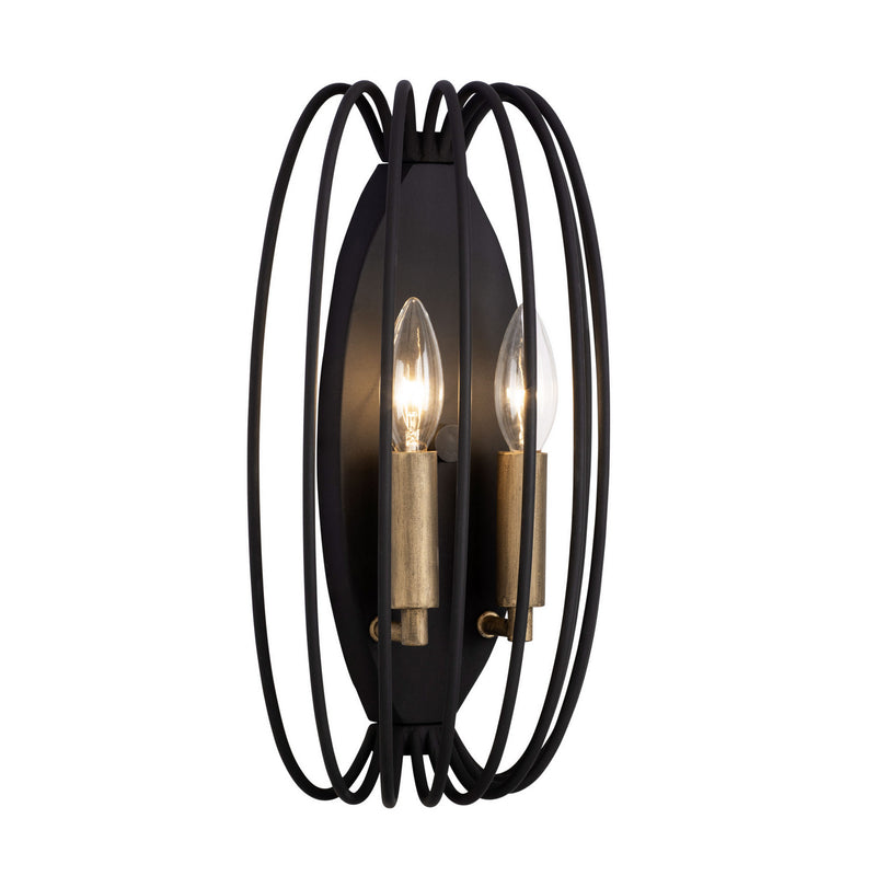 Two Light Wall Sconce<br /><span style="color:#4AB0CE;">Entrega: 4-10 dias en USA</span><br /><span style="color:#4AB0CE;font-size:60%;">PREGUNTE POR ENTREGA EN PANAMA</span><br />Collection: Nico<br />Finish: Carbon/Havana Gold