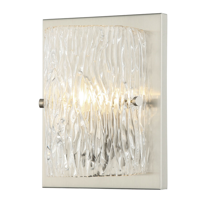 One Light Wall Sconce<br /><span style="color:#4AB0CE;">Entrega: 4-10 dias en USA</span><br /><span style="color:#4AB0CE;font-size:60%;">PREGUNTE POR ENTREGA EN PANAMA</span><br />Collection: Morgan<br />Finish: Brushed Nickel