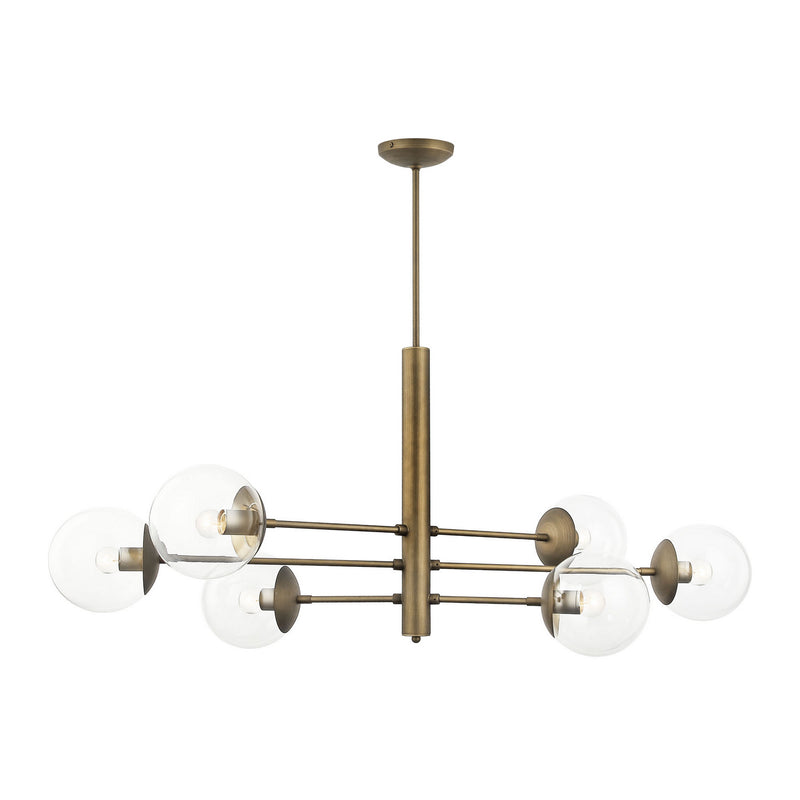 Six Light Linear Pendant<br /><span style="color:#4AB0CE;">Entrega: 4-10 dias en USA</span><br /><span style="color:#4AB0CE;font-size:60%;">PREGUNTE POR ENTREGA EN PANAMA</span><br />Collection: Mid-Century<br />Finish: Antique Brass