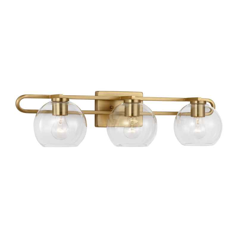 Three Light Bath Vanity<br /><span style="color:#4AB0CE;">Entrega: 4-10 dias en USA</span><br /><span style="color:#4AB0CE;font-size:60%;">PREGUNTE POR ENTREGA EN PANAMA</span><br />Collection: Codyn<br />Finish: Satin Brass