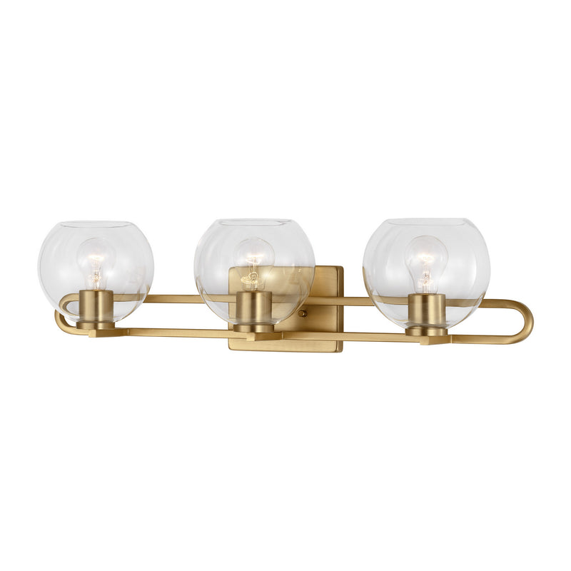 Three Light Bath Vanity<br /><span style="color:#4AB0CE;">Entrega: 4-10 dias en USA</span><br /><span style="color:#4AB0CE;font-size:60%;">PREGUNTE POR ENTREGA EN PANAMA</span><br />Collection: Codyn<br />Finish: Satin Brass