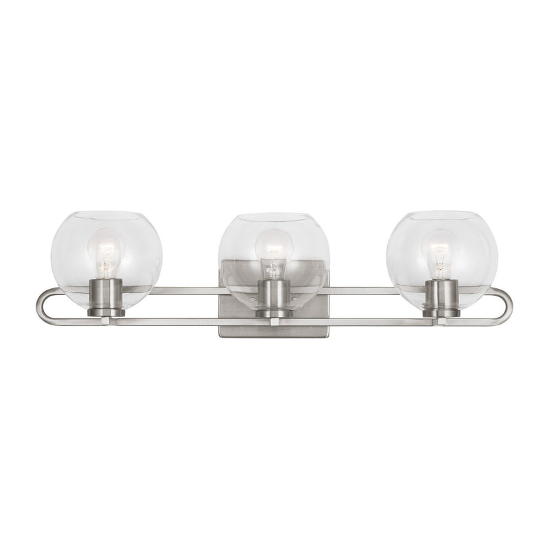 Three Light Bath Vanity<br /><span style="color:#4AB0CE;">Entrega: 4-10 dias en USA</span><br /><span style="color:#4AB0CE;font-size:60%;">PREGUNTE POR ENTREGA EN PANAMA</span><br />Collection: Codyn<br />Finish: Brushed Nickel