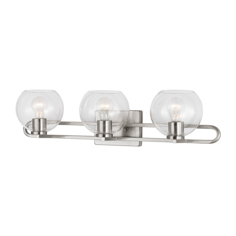 Three Light Bath Vanity<br /><span style="color:#4AB0CE;">Entrega: 4-10 dias en USA</span><br /><span style="color:#4AB0CE;font-size:60%;">PREGUNTE POR ENTREGA EN PANAMA</span><br />Collection: Codyn<br />Finish: Brushed Nickel
