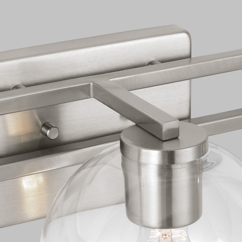 Three Light Bath Vanity<br /><span style="color:#4AB0CE;">Entrega: 4-10 dias en USA</span><br /><span style="color:#4AB0CE;font-size:60%;">PREGUNTE POR ENTREGA EN PANAMA</span><br />Collection: Codyn<br />Finish: Brushed Nickel