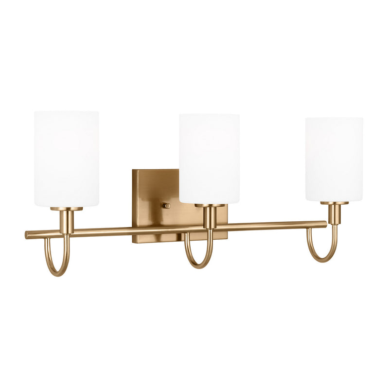 Three Light Bath Vanity<br /><span style="color:#4AB0CE;">Entrega: 4-10 dias en USA</span><br /><span style="color:#4AB0CE;font-size:60%;">PREGUNTE POR ENTREGA EN PANAMA</span><br />Collection: Oak Moore<br />Finish: Satin Brass