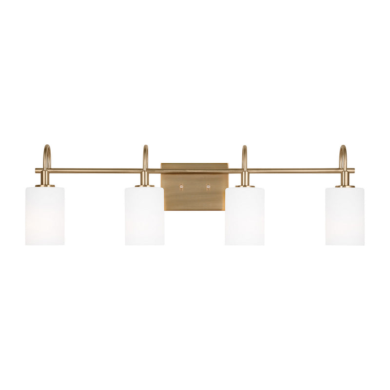 Four Light Bath Vanity<br /><span style="color:#4AB0CE;">Entrega: 8-9 semanas en USA</span><br /><span style="color:#4AB0CE;font-size:60%;">PREGUNTE POR ENTREGA EN PANAMA</span><br />Collection: Oak Moore<br />Finish: Satin Brass