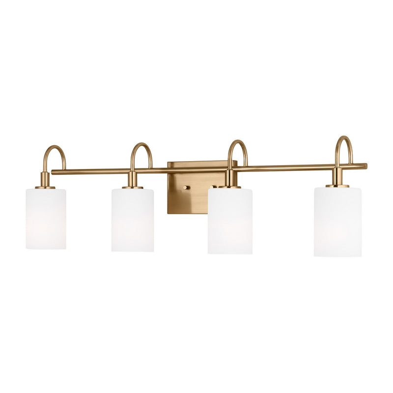 Four Light Bath Vanity<br /><span style="color:#4AB0CE;">Entrega: 8-9 semanas en USA</span><br /><span style="color:#4AB0CE;font-size:60%;">PREGUNTE POR ENTREGA EN PANAMA</span><br />Collection: Oak Moore<br />Finish: Satin Brass