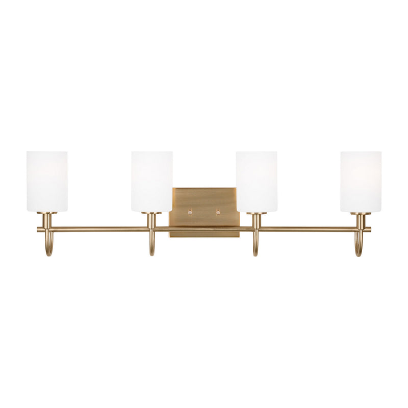 Four Light Bath Vanity<br /><span style="color:#4AB0CE;">Entrega: 8-9 semanas en USA</span><br /><span style="color:#4AB0CE;font-size:60%;">PREGUNTE POR ENTREGA EN PANAMA</span><br />Collection: Oak Moore<br />Finish: Satin Brass