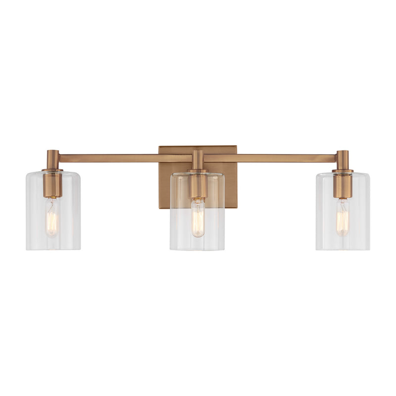 Three Light Bath Vanity<br /><span style="color:#4AB0CE;">Entrega: 4-10 dias en USA</span><br /><span style="color:#4AB0CE;font-size:60%;">PREGUNTE POR ENTREGA EN PANAMA</span><br />Collection: Fullton<br />Finish: Satin Brass