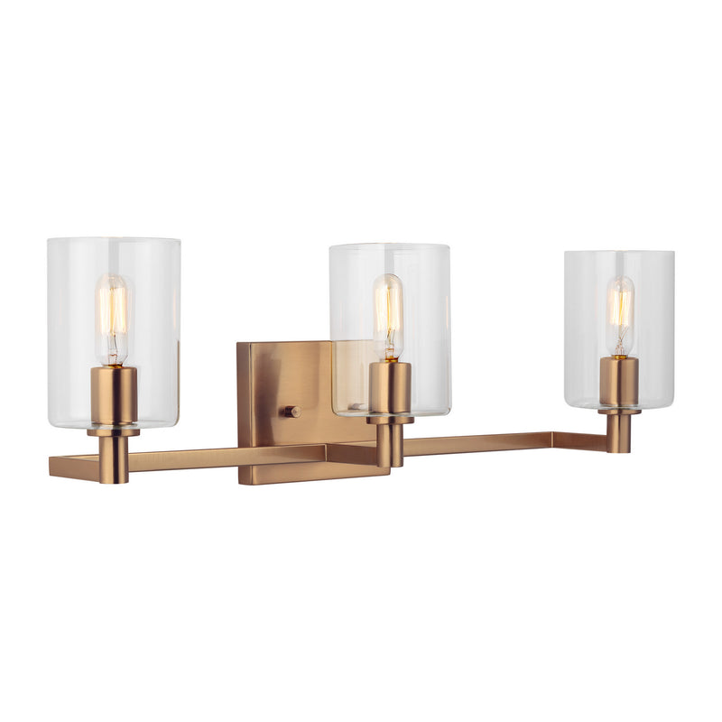 Three Light Bath Vanity<br /><span style="color:#4AB0CE;">Entrega: 4-10 dias en USA</span><br /><span style="color:#4AB0CE;font-size:60%;">PREGUNTE POR ENTREGA EN PANAMA</span><br />Collection: Fullton<br />Finish: Satin Brass