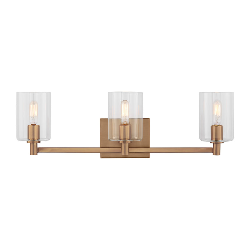 Three Light Bath Vanity<br /><span style="color:#4AB0CE;">Entrega: 4-10 dias en USA</span><br /><span style="color:#4AB0CE;font-size:60%;">PREGUNTE POR ENTREGA EN PANAMA</span><br />Collection: Fullton<br />Finish: Satin Brass