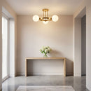Three Light Semi-Flush Mount<br /><span style="color:#4AB0CE;">Entrega: 4-10 dias en USA</span><br /><span style="color:#4AB0CE;font-size:60%;">PREGUNTE POR ENTREGA EN PANAMA</span><br />Collection: Clybourn<br />Finish: Satin Brass