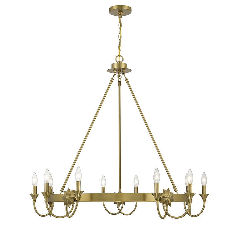 Ten Light Chandelier<br /><span style="color:#4AB0CE;">Entrega: 4-10 dias en USA</span><br /><span style="color:#4AB0CE;font-size:60%;">PREGUNTE POR ENTREGA EN PANAMA</span><br />Collection: Sullivan<br />Finish: Warm Brass