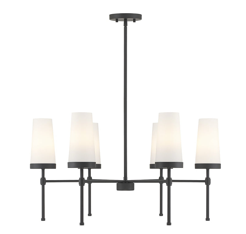 Six Light Chandelier<br /><span style="color:#4AB0CE;">Entrega: 4-10 dias en USA</span><br /><span style="color:#4AB0CE;font-size:60%;">PREGUNTE POR ENTREGA EN PANAMA</span><br />Collection: Haynes<br />Finish: Matte Black