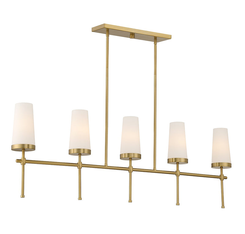 Five Light Linear Chandelier<br /><span style="color:#4AB0CE;">Entrega: 4-10 dias en USA</span><br /><span style="color:#4AB0CE;font-size:60%;">PREGUNTE POR ENTREGA EN PANAMA</span><br />Collection: Haynes<br />Finish: Warm Brass