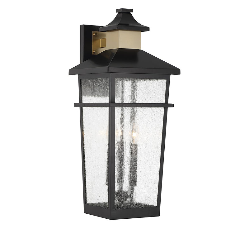 Three Light Outdoor Wall Lantern<br /><span style="color:#4AB0CE;">Entrega: 4-10 dias en USA</span><br /><span style="color:#4AB0CE;font-size:60%;">PREGUNTE POR ENTREGA EN PANAMA</span><br />Collection: Kingsley<br />Finish: Matte Black with Warm Brass