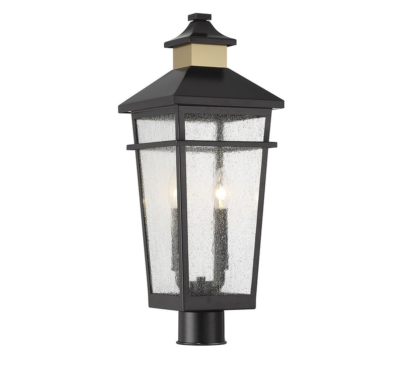 Two Light Outdoor Post Lantern<br /><span style="color:#4AB0CE;">Entrega: 4-10 dias en USA</span><br /><span style="color:#4AB0CE;font-size:60%;">PREGUNTE POR ENTREGA EN PANAMA</span><br />Collection: Kingsley<br />Finish: Matte Black with Warm Brass