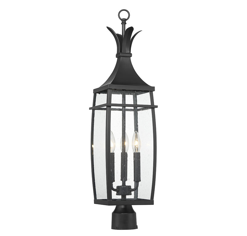 Three Light Outdoor Post Lantern<br /><span style="color:#4AB0CE;">Entrega: 4-10 dias en USA</span><br /><span style="color:#4AB0CE;font-size:60%;">PREGUNTE POR ENTREGA EN PANAMA</span><br />Collection: Montpelier<br />Finish: Matte Black