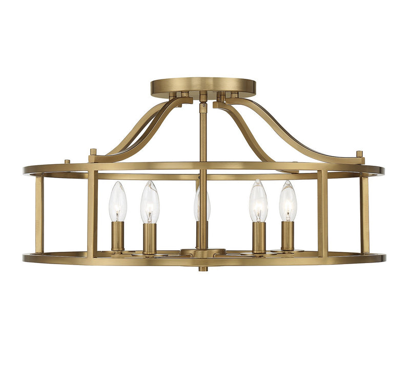 Five Light Semi Flush Mount<br /><span style="color:#4AB0CE;">Entrega: 4-10 dias en USA</span><br /><span style="color:#4AB0CE;font-size:60%;">PREGUNTE POR ENTREGA EN PANAMA</span><br />Collection: Stockton<br />Finish: Warm Brass