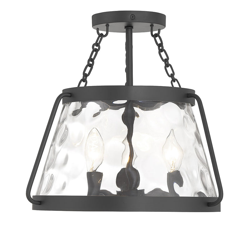 Three Light Semi-Flush Mount<br /><span style="color:#4AB0CE;">Entrega: 4-10 dias en USA</span><br /><span style="color:#4AB0CE;font-size:60%;">PREGUNTE POR ENTREGA EN PANAMA</span><br />Collection: Crawford<br />Finish: Matte Black