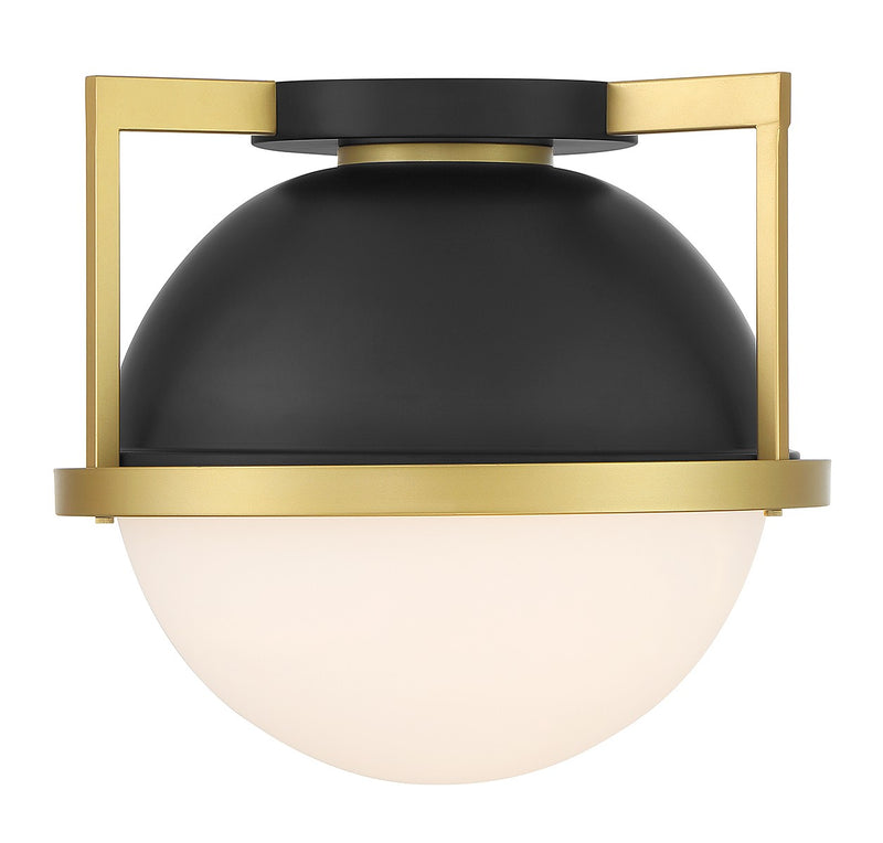 One Light Flush Mount<br /><span style="color:#4AB0CE;">Entrega: 4-10 dias en USA</span><br /><span style="color:#4AB0CE;font-size:60%;">PREGUNTE POR ENTREGA EN PANAMA</span><br />Collection: Carlysle<br />Finish: Matte Black with Warm Brass