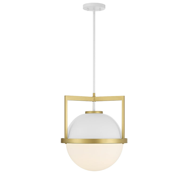 One Light Pendant<br /><span style="color:#4AB0CE;">Entrega: 4-10 dias en USA</span><br /><span style="color:#4AB0CE;font-size:60%;">PREGUNTE POR ENTREGA EN PANAMA</span><br />Collection: Carlysle<br />Finish: White with Warm Brass