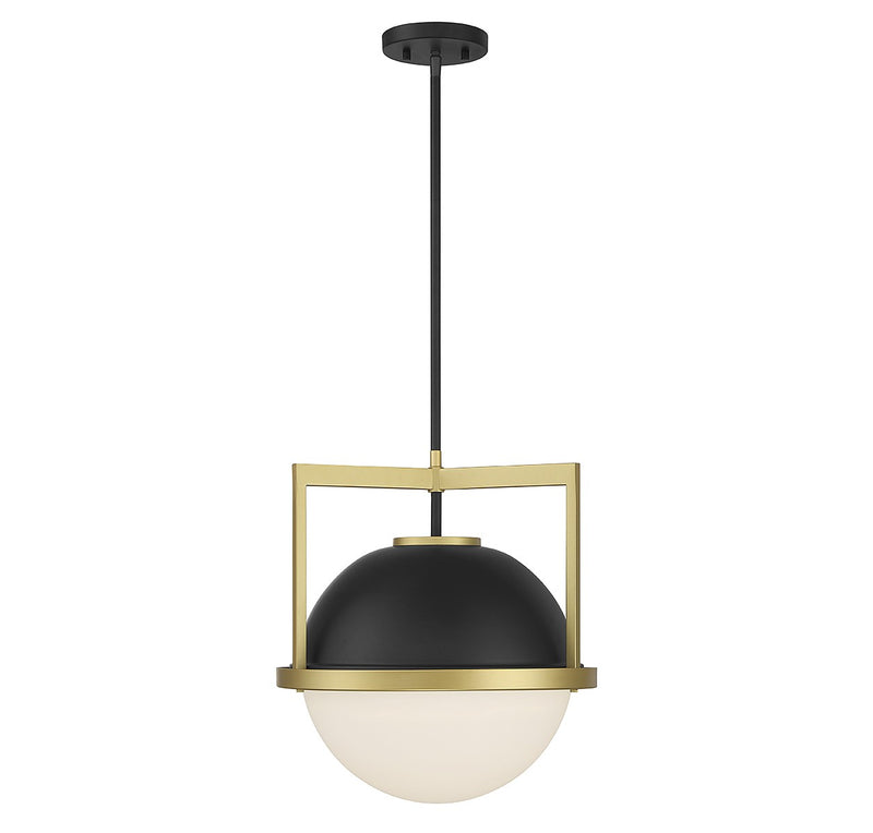 One Light Pendant<br /><span style="color:#4AB0CE;">Entrega: 4-10 dias en USA</span><br /><span style="color:#4AB0CE;font-size:60%;">PREGUNTE POR ENTREGA EN PANAMA</span><br />Collection: Carlysle<br />Finish: Matte Black with Warm Brass