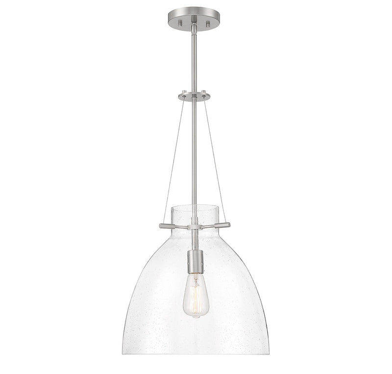 One Light Pendant<br /><span style="color:#4AB0CE;">Entrega: 4-10 dias en USA</span><br /><span style="color:#4AB0CE;font-size:60%;">PREGUNTE POR ENTREGA EN PANAMA</span><br />Collection: Foster<br />Finish: Satin Nickel