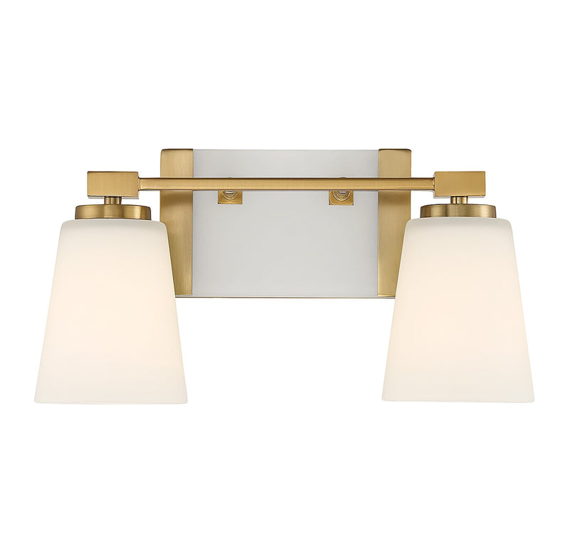 Two Light Bathroom Vanity<br /><span style="color:#4AB0CE;">Entrega: 4-10 dias en USA</span><br /><span style="color:#4AB0CE;font-size:60%;">PREGUNTE POR ENTREGA EN PANAMA</span><br />Collection: Darby<br />Finish: Warm Brass