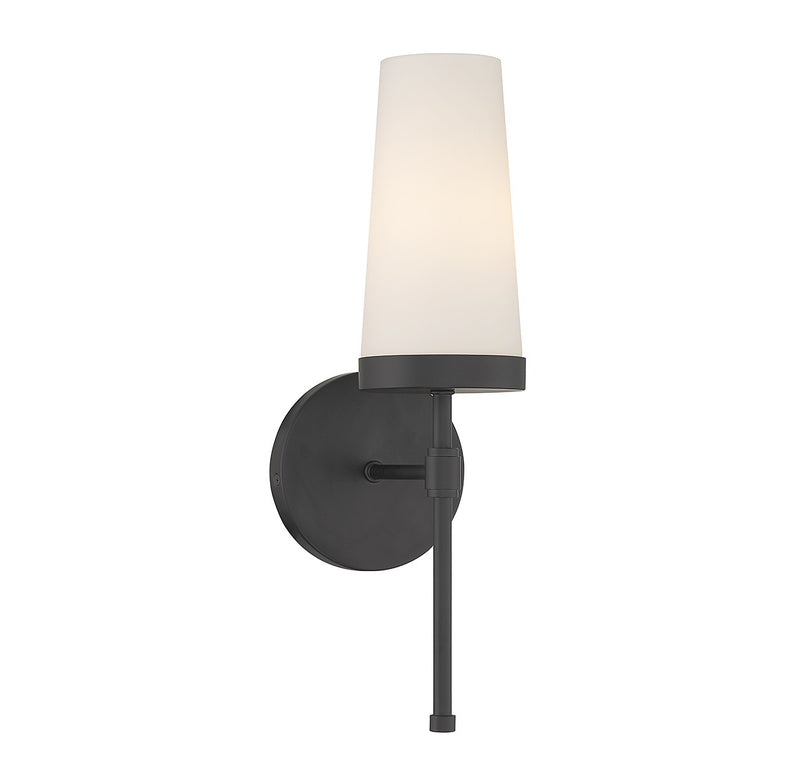 One Light Wall Sconce<br /><span style="color:#4AB0CE;">Entrega: 4-10 dias en USA</span><br /><span style="color:#4AB0CE;font-size:60%;">PREGUNTE POR ENTREGA EN PANAMA</span><br />Collection: Haynes<br />Finish: Matte Black