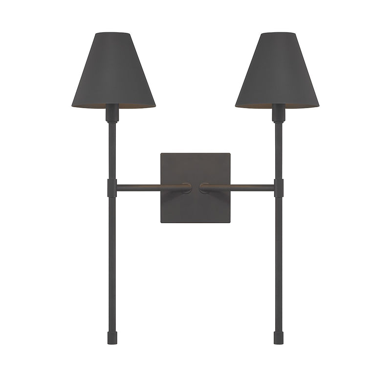 Two Light Wall Sconce<br /><span style="color:#4AB0CE;">Entrega: 4-10 dias en USA</span><br /><span style="color:#4AB0CE;font-size:60%;">PREGUNTE POR ENTREGA EN PANAMA</span><br />Collection: Jefferson<br />Finish: Matte Black