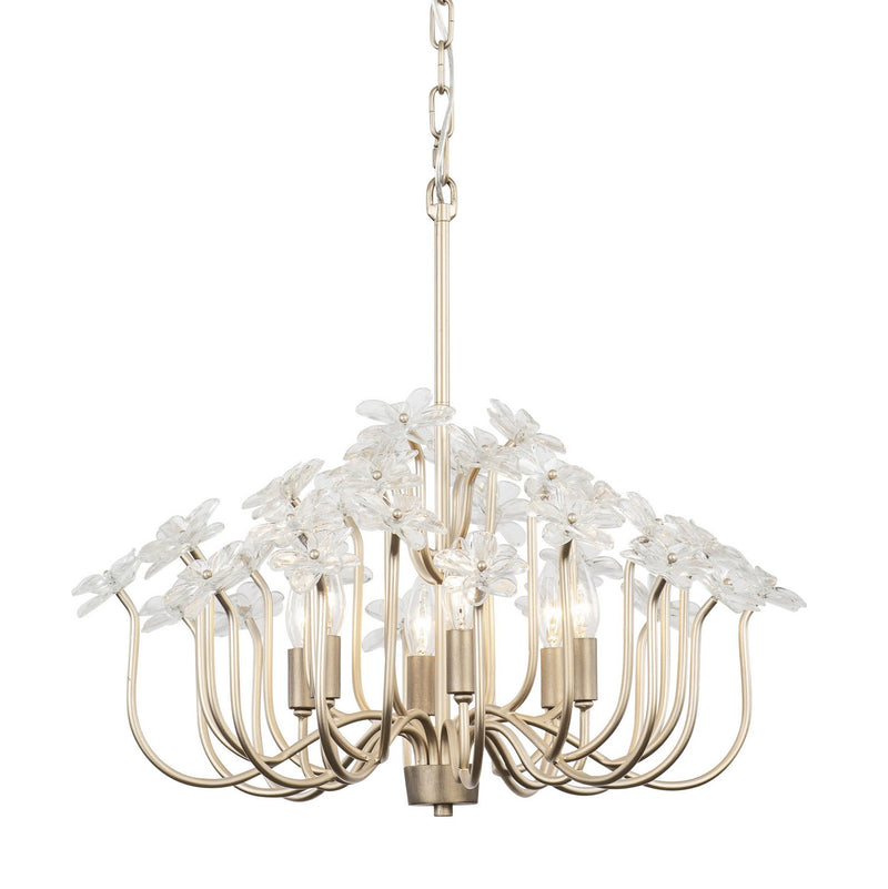 Six Light Chandelier<br /><span style="color:#4AB0CE;">Entrega: 4-10 dias en USA</span><br /><span style="color:#4AB0CE;font-size:60%;">PREGUNTE POR ENTREGA EN PANAMA</span><br />Collection: Wildflower<br />Finish: Gold Dust/Artifact