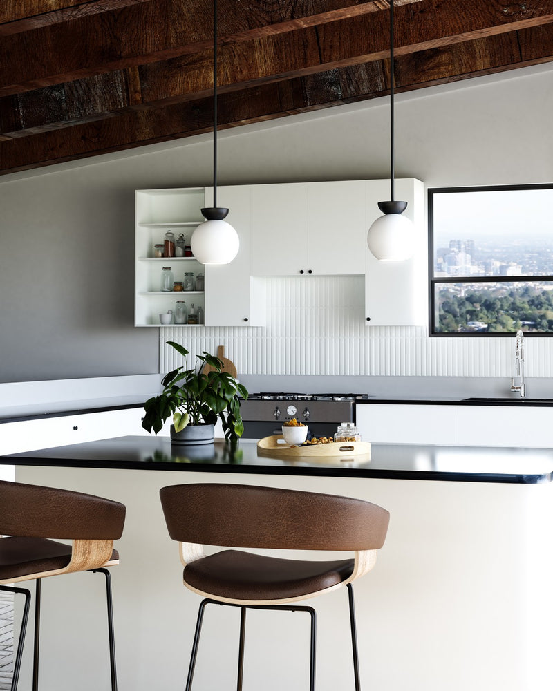 Kuzco Lighting - PD59708-BK/OP - One Light Pendant - Arcadia - Black/Opal Glass