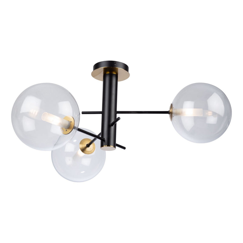 Three Light Semi-Flush Mount<br /><span style="color:#4AB0CE;">Entrega: 4-10 dias en USA</span><br /><span style="color:#4AB0CE;font-size:60%;">PREGUNTE POR ENTREGA EN PANAMA</span><br />Collection: Aurelia<br />Finish: Matte Black & Brass