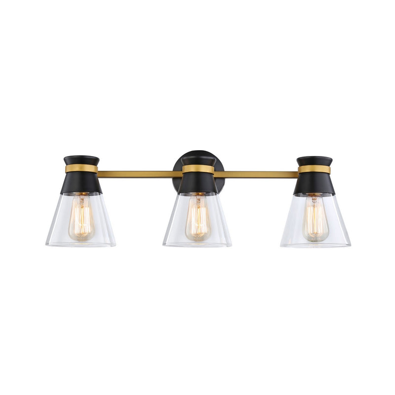 Three Light Vanity<br /><span style="color:#4AB0CE;">Entrega: 4-10 dias en USA</span><br /><span style="color:#4AB0CE;font-size:60%;">PREGUNTE POR ENTREGA EN PANAMA</span><br />Collection: Kanata<br />Finish: Black & Brushed Brass