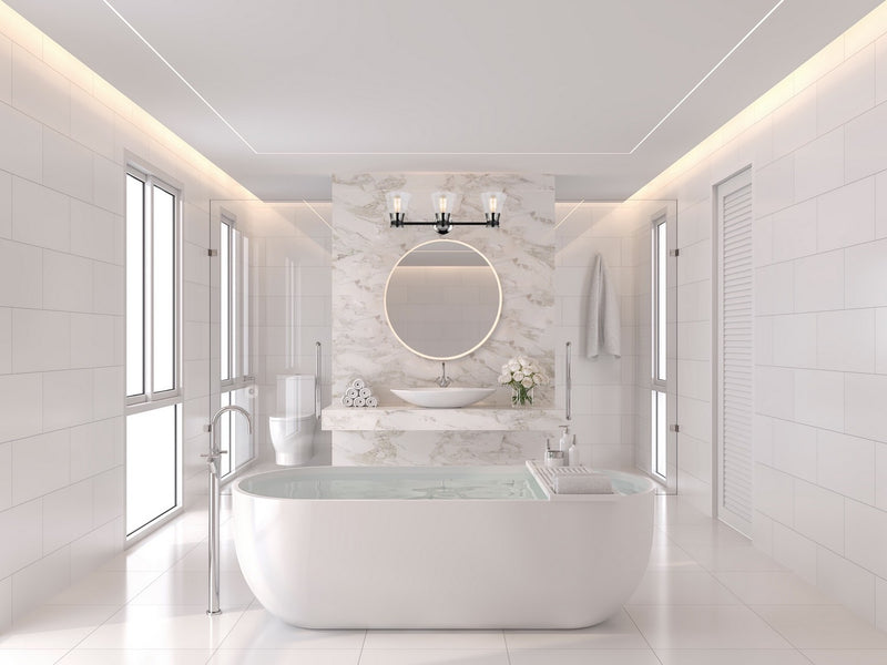Three Light Vanity<br /><span style="color:#4AB0CE;">Entrega: 4-10 dias en USA</span><br /><span style="color:#4AB0CE;font-size:60%;">PREGUNTE POR ENTREGA EN PANAMA</span><br />Collection: Kanata<br />Finish: Black & Polished Nickel