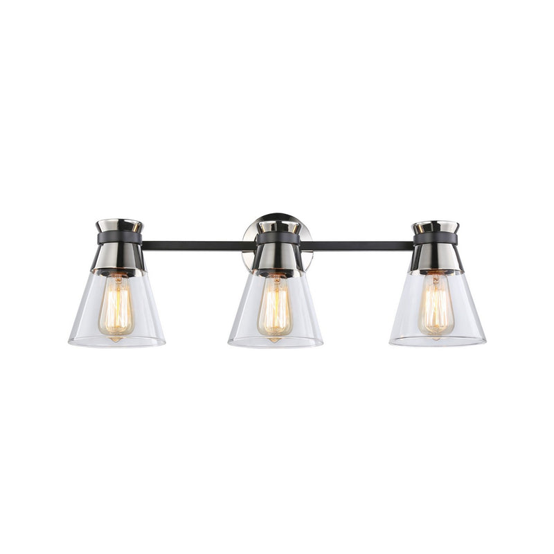 Three Light Vanity<br /><span style="color:#4AB0CE;">Entrega: 4-10 dias en USA</span><br /><span style="color:#4AB0CE;font-size:60%;">PREGUNTE POR ENTREGA EN PANAMA</span><br />Collection: Kanata<br />Finish: Black & Polished Nickel