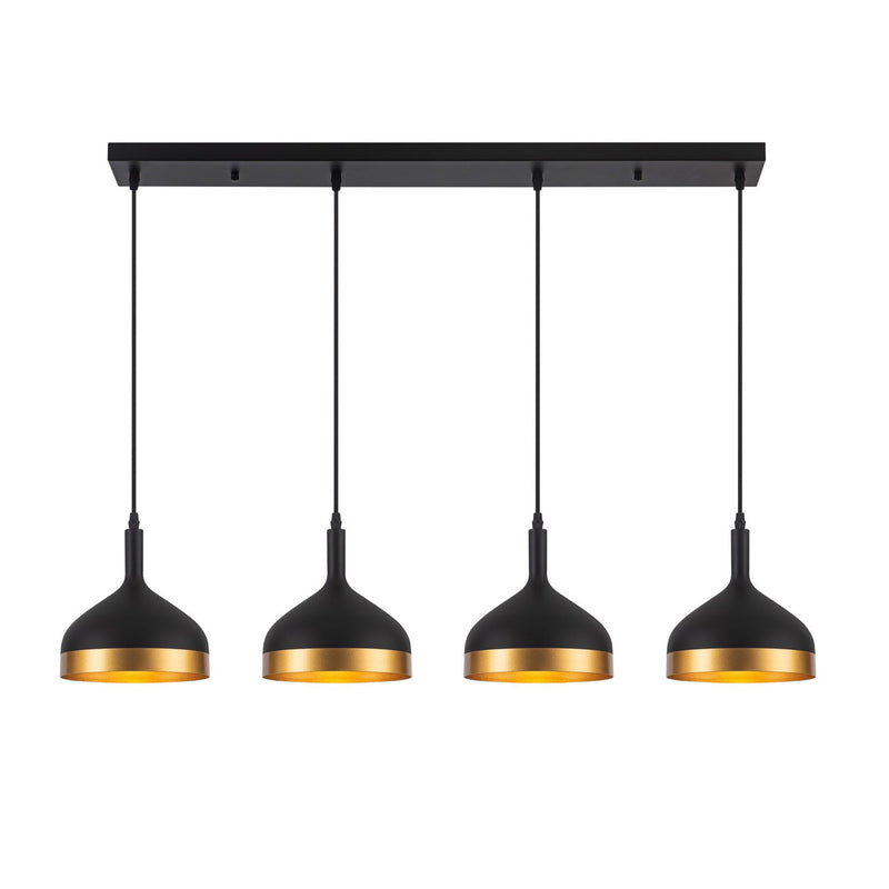 Four Light Island Pendant<br /><span style="color:#4AB0CE;">Entrega: 4-10 dias en USA</span><br /><span style="color:#4AB0CE;font-size:60%;">PREGUNTE POR ENTREGA EN PANAMA</span><br />Collection: Dash<br />Finish: Black & Gold