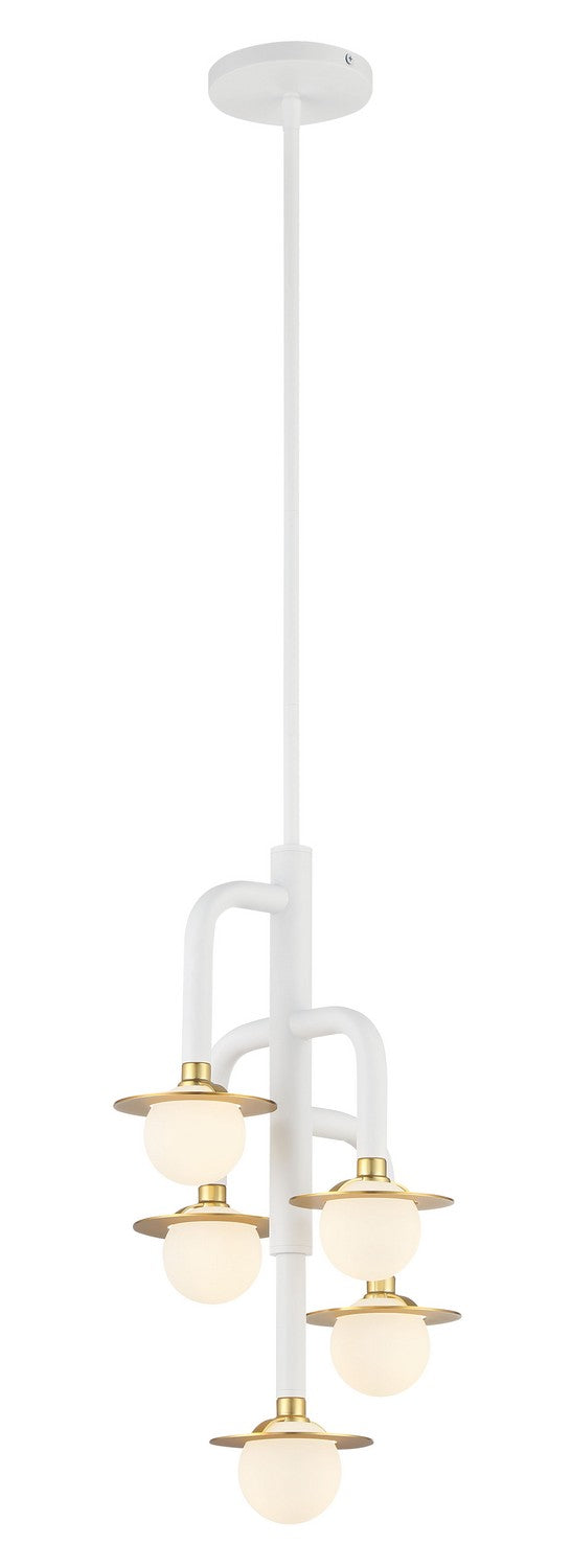 George Kovacs - P5512-706-L - Five Light Chandelier - Tubular - Matte White W/Honey Gold