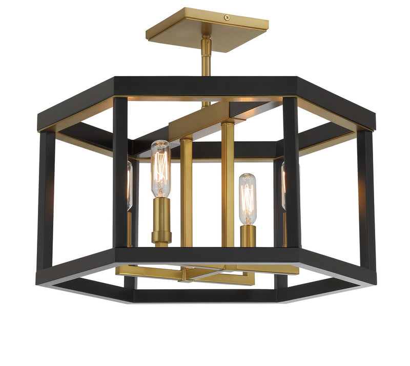 Four Light Semi Flush Mount<br /><span style="color:#4AB0CE;">Entrega: 4-10 dias en USA</span><br /><span style="color:#4AB0CE;font-size:60%;">PREGUNTE POR ENTREGA EN PANAMA</span><br />Collection: UNION ESTATES<br />Finish: Coal And Soft Brass