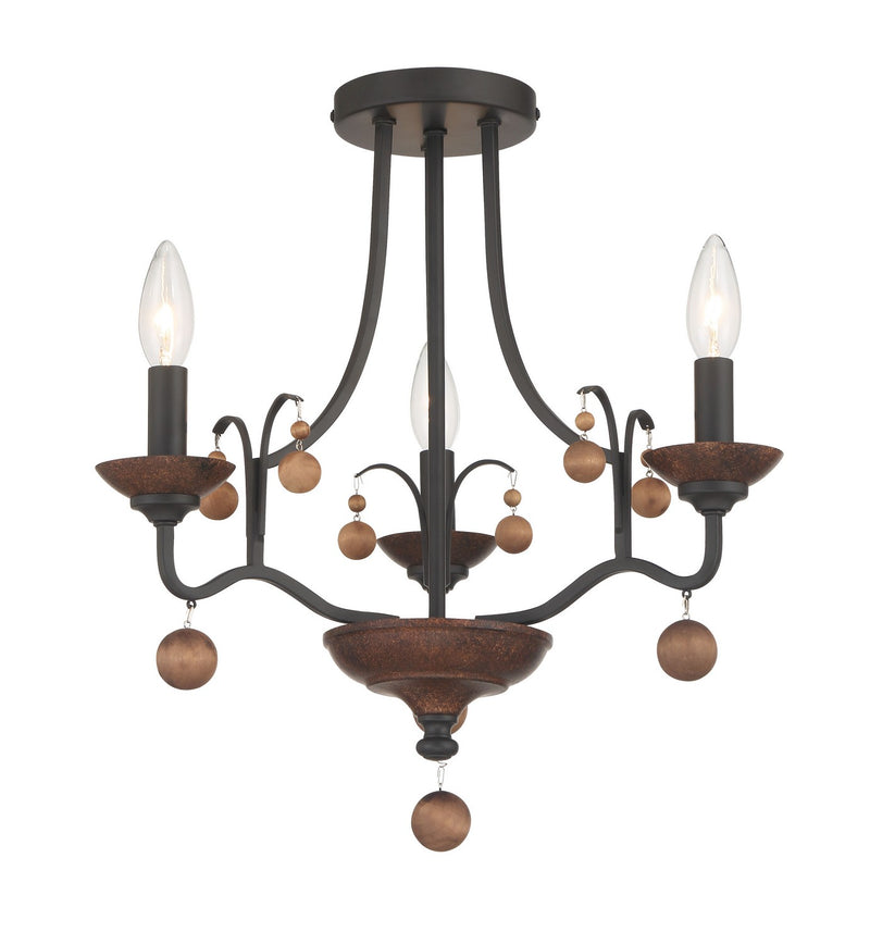 Three Light Semi Flush Mount<br /><span style="color:#4AB0CE;">Entrega: 4-10 dias en USA</span><br /><span style="color:#4AB0CE;font-size:60%;">PREGUNTE POR ENTREGA EN PANAMA</span><br />Collection: Colonial Charm<br />Finish: Old World Bronze
