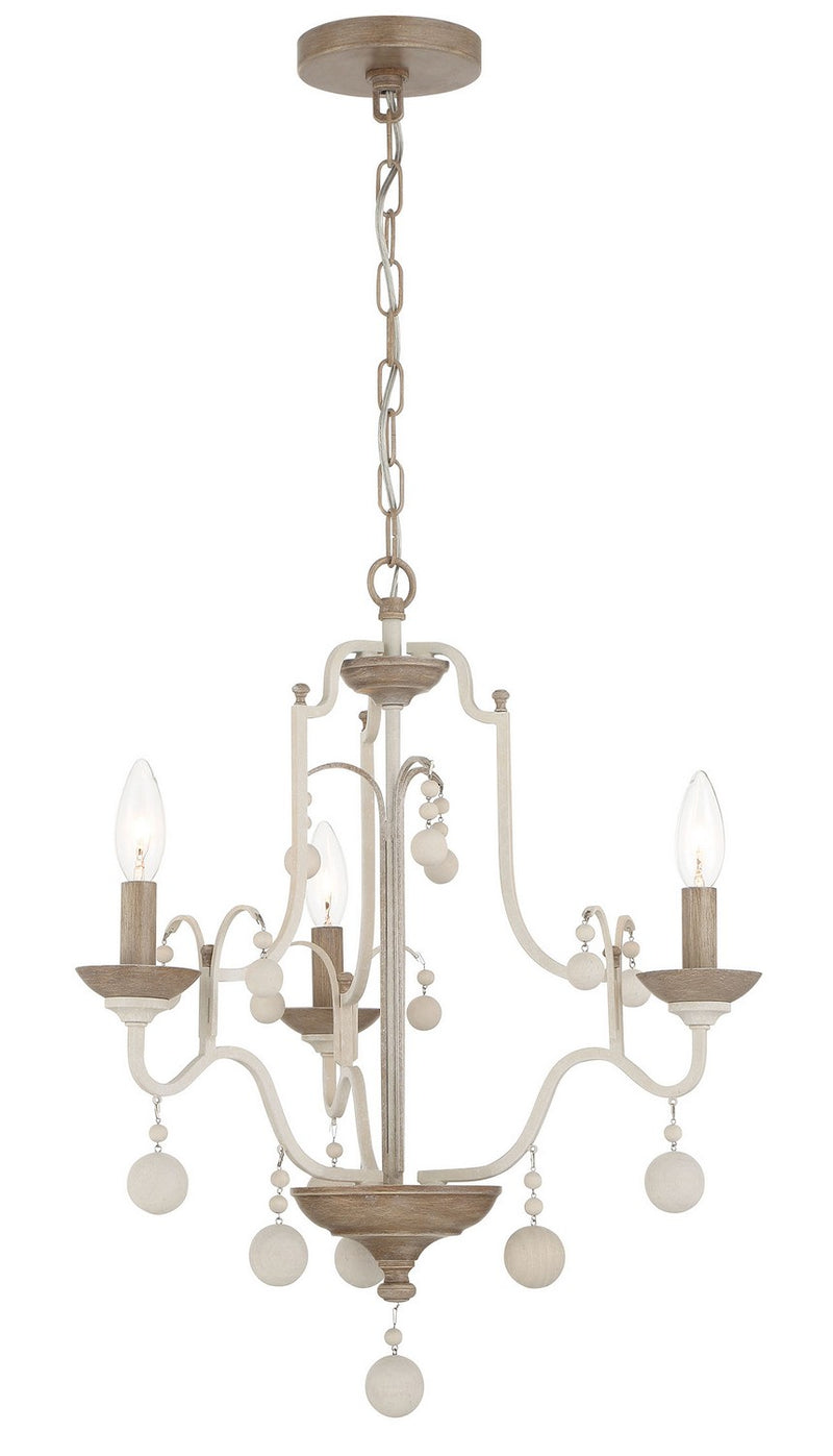 Three Light Chandelier<br /><span style="color:#4AB0CE;">Entrega: 4-10 dias en USA</span><br /><span style="color:#4AB0CE;font-size:60%;">PREGUNTE POR ENTREGA EN PANAMA</span><br />Collection: Colonial Charm<br />Finish: White Wash