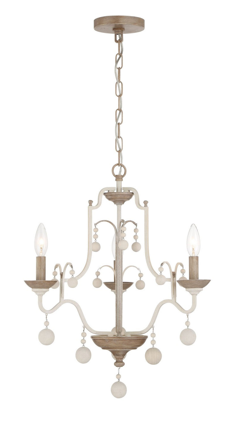 Three Light Chandelier<br /><span style="color:#4AB0CE;">Entrega: 4-10 dias en USA</span><br /><span style="color:#4AB0CE;font-size:60%;">PREGUNTE POR ENTREGA EN PANAMA</span><br />Collection: Colonial Charm<br />Finish: White Wash